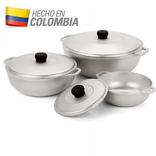 Imusa 3Pieces Colombian Cast Aluminum Caldero or Dutch Oven Set with Lid Cookware Kitchen Traditional Porcelain
