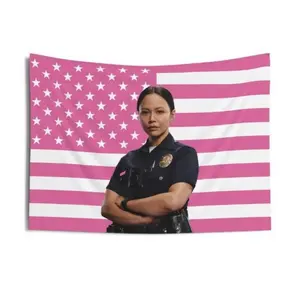 Lucy Chen The Rookie Pink American Flags For Wall Decor, Indoor Wall Tapestries, Room Decor, One Side Polyester Wall Flag Decorative Peach Modern Stripe Design Light