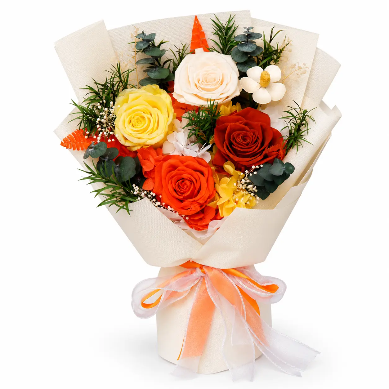 Preserved Rose Bouquet with Gift Bag - Decorative Colorful Floral Decor, Realistic Artificial Flowers Bouquets for Women’s Birthday, Home Decor, Graduation Gifts