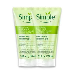 Simple Kind To Skin Refreshing Face Wash - Facial Cleanser with Vitamin B5 and E - Strengthens and Smooths Skin - Vegan, No Harsh Chemicals - 2 pc Holiday Wellness Skincare Set