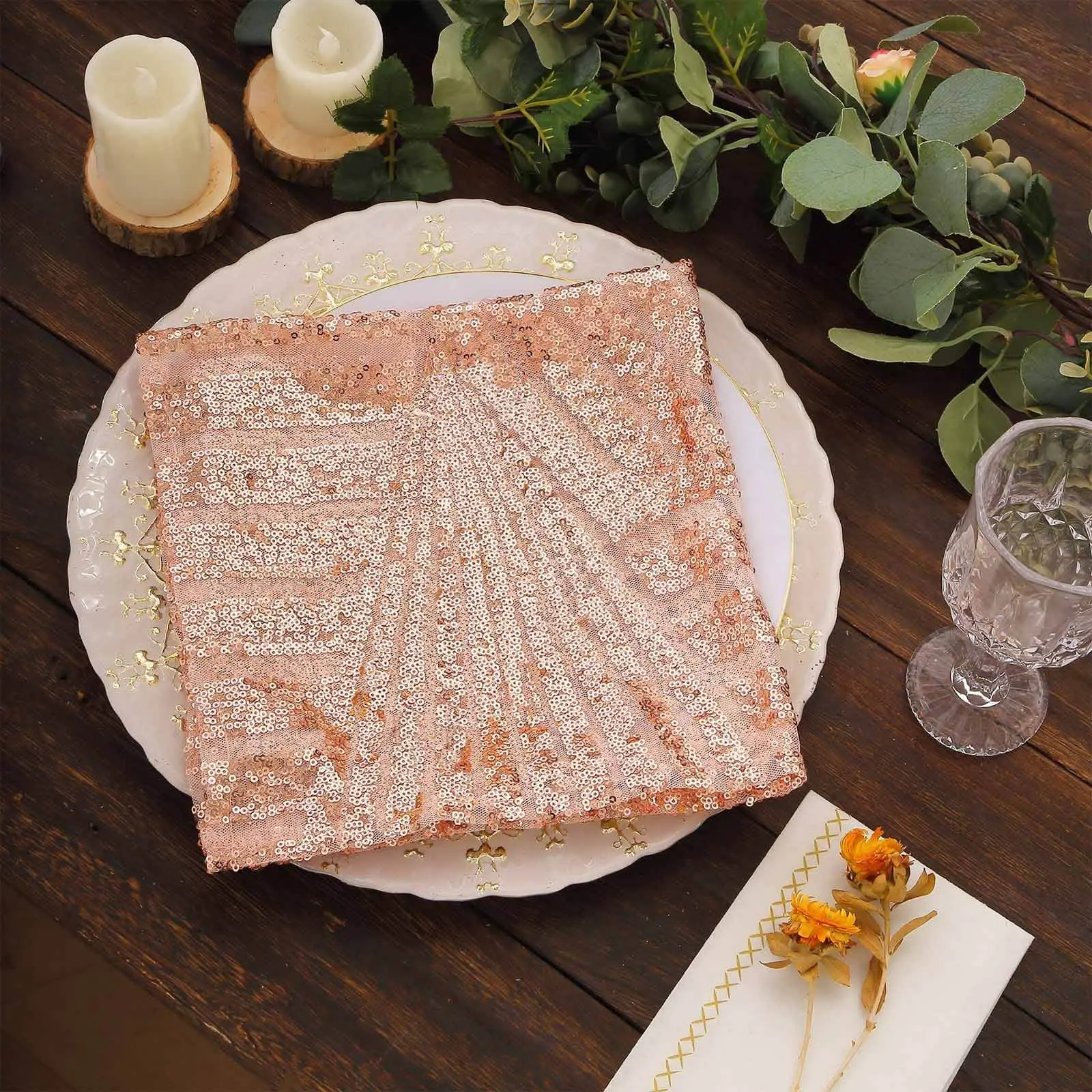 Blush Sequin Tableware Napkins, 20"x20" Diamond Pattern Reusable Napkins