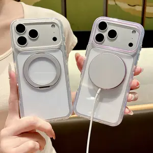 Clear MagSafe Compatible Phone Case with 360° Rotatable Ring Stand, Shockproof Transparent Case for iPhone 17 16 15 14 13 12 Pro Max Plus Air , Anti-Yellow Slim Protective Cover