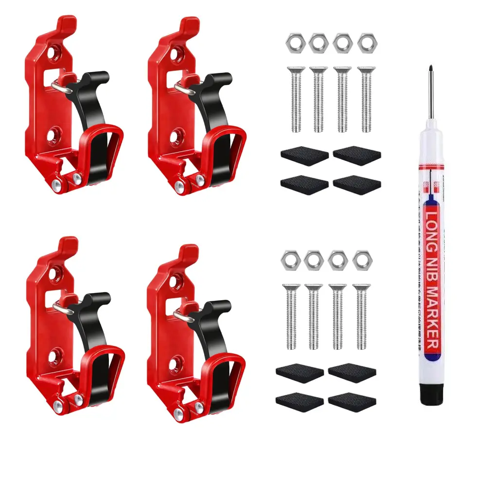 4Pcs Heavy Duty Metal Shovel Mount Clamp Kit, Quick Release Rubber Lined Brackets for Truck Roof Rack, Overlanding Axe & Gear Holder, Bonus Long Tip Marker, Suitable for Vehicles, Boats and Outdoor Equipment