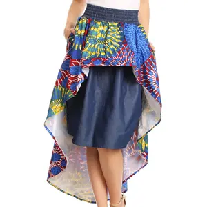 Sakkas Bahati Hi Low Mermaid African Ankara Dutch Wax Cotton Skirt Colorful