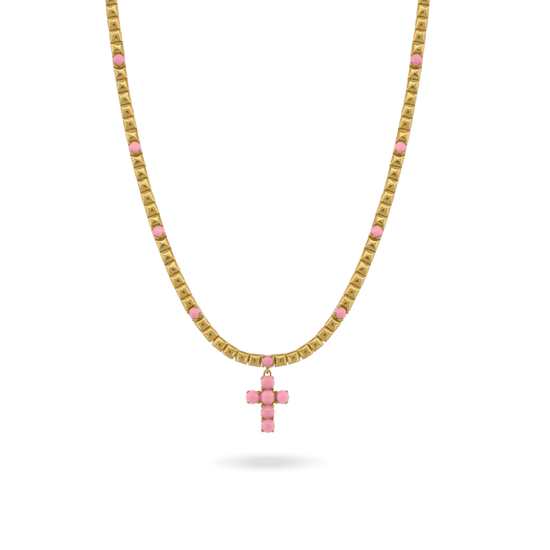 Pink Enamel Cross Necklace
