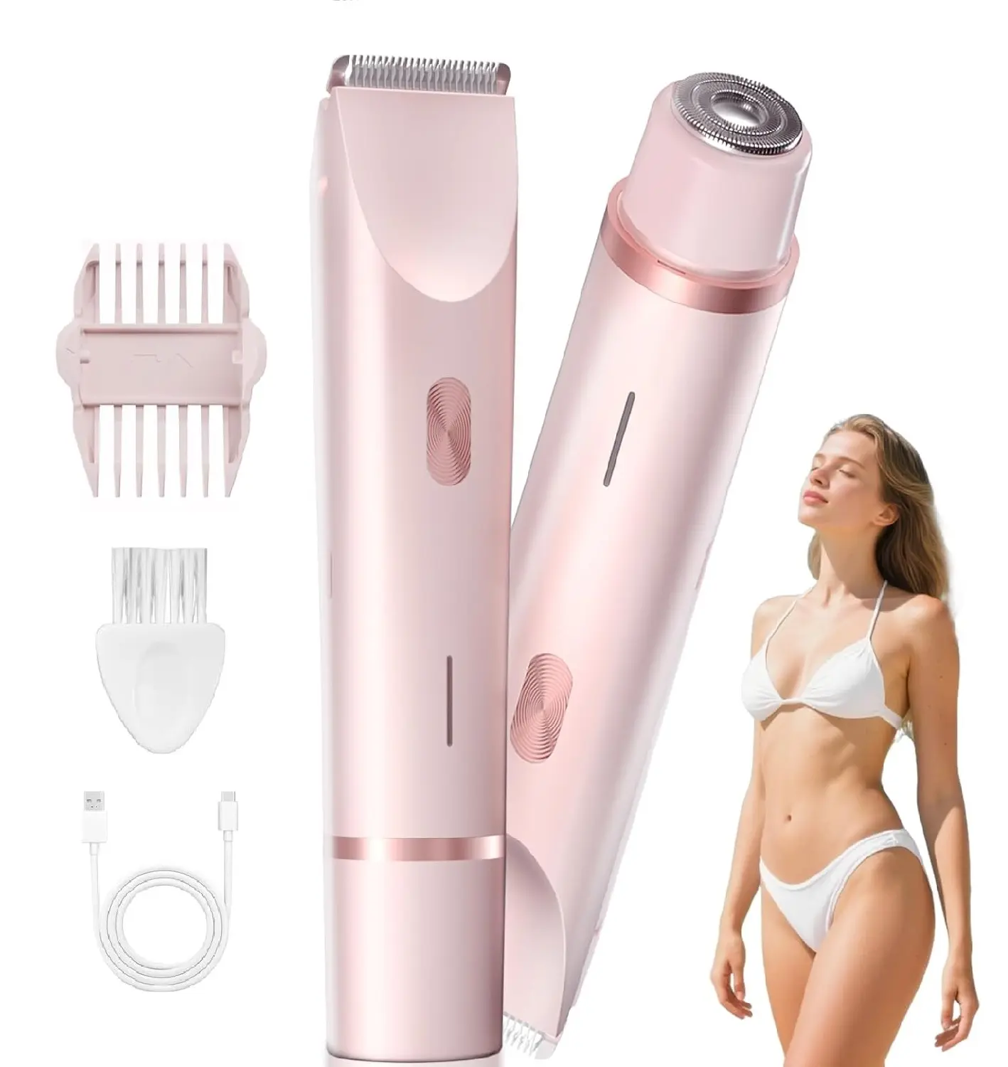 Women's Rechargeable 2-in-1 Electric Bikini Trimmer & Hair Remover - Waterproof Wet-Dry Cordless Portable Shaver for Body Hair Trimming, Daily Personal Care Grooming Tool, Party Gift (Home & Festive Party Supplies)