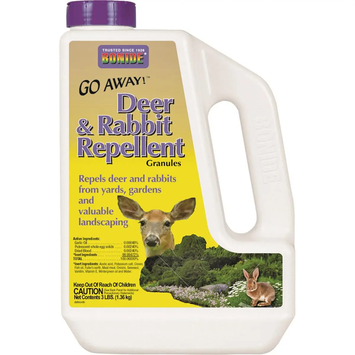 212 MAIN 3lb Deer & Rabbit Repellent Granules Jug, Natural Ingredients with Garlic and Cloves, White Pepper & Putrescent Egg Solids, Garden & Landscaping Protector
