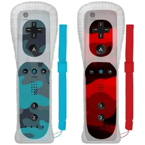 Wii Controller 2 Pack,Wii Remote Controller with  Case and Wrist Strap,Remote Compatible with Wii/Wii U (Camo Blue and Camo Red)