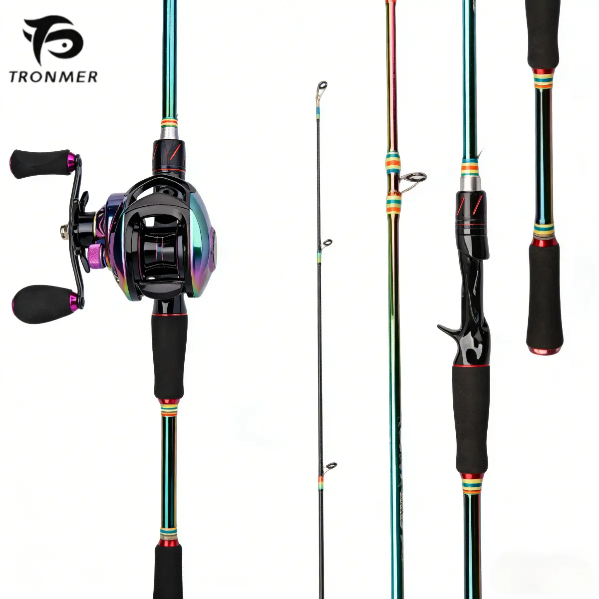 TRONMER 2-Piece Baitcasting Combo, Colorful Carbon Fibre Rod with 7.2:1 Gear Ratio 19+1BB Ultra-Smooth Reel, Saltwater & Freshwater Saltwater Fishing Setup, Fishing Rods Equipment