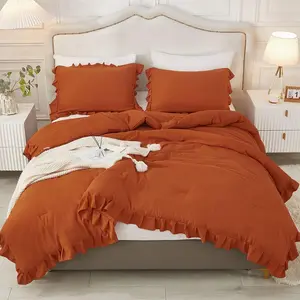 Burnt Orange Twin Size Comforter, 2 Terracotta Ruffle Comforters  Sets for Grils, Lightweight Down Alternative