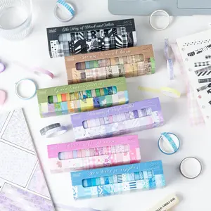 Geometric Designs Light and Shadow Stripe Mini Film Sticker Notebook Material, Box Of 20 Rolls, Geometric Patterns, Floral Landscapes Film Stickers Suitable for Decorating Notebooks, Scrapbooks, Scrapbooking, Diaries, Calendars