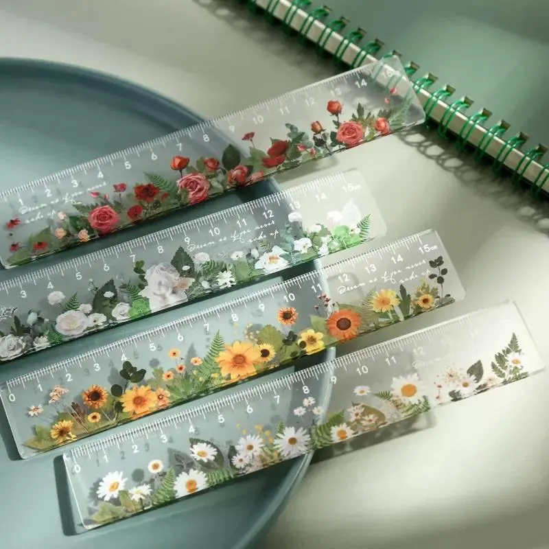 1-Piece 15cm Daisy Rose Acrylic Ruler Multifunctional DIY Drawing Tool Student Ruler School & Office Supplies