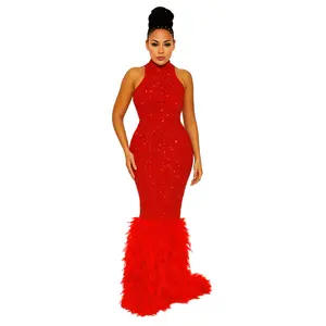 Final Sale Sleeveless Feather Sequin Gown in Red  (Misses Size 00-10)