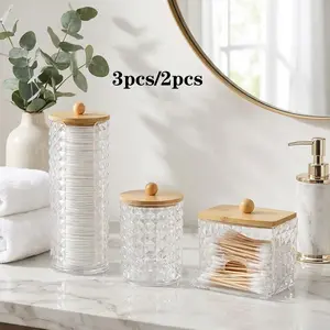 2/3Pcs Cotton Pad Storage Jars Canister Holder Boho Bathroom Countertop Storage Makeup Organizers Containers Qtip Holder Dispenser for Cotton Ball/Swab/Round Pads/Floss/Hair with Lid