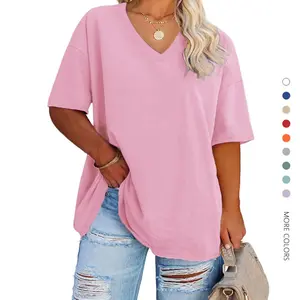 Danedvi Women's Plus Size Comfortable Cotton Tunic Shirts - Oversized V-Neck Short-Sleeve Minimalist Basic Tees, Casual Loose-Fit Women's Clothes for Jeans, Leggings,summervibes