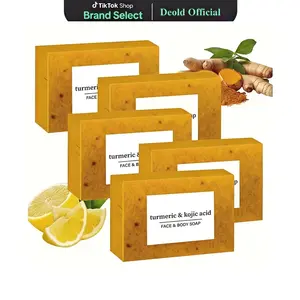 Deold 5PCS Turmeric & Kojic Acid Soap - Handmade Bathing Soap with Lemom,Turmeric and Kojic acid,Suitable for Body Wash,Body Care,Cleanser skincare