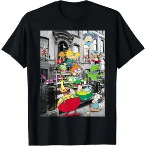 [Ssummer outfits]Nickelodeon Classic Nicktoons Hanging On Stoop T-Shirt Shortsleeve Casual Vintage Skull In Utero Graphic Tee Men's Double-Sided Eat Sleep Goon Repeat Grunge Album Cotton Say You Swear spectacular Retro Western Hoodie with 67 Rifle