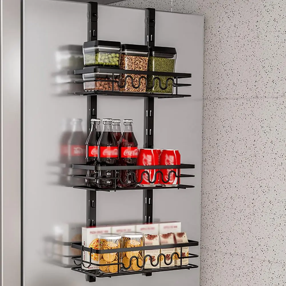 GARVEE Over-the-Door Organizer: A Versatile 5-Tier Storage Solution with Adjustable Baskets, Ideal for Kitchen and Bathroom, Wall-Mounted Design, No Drilling Needed, Stylish Black Metal Finish for Space Optimization.