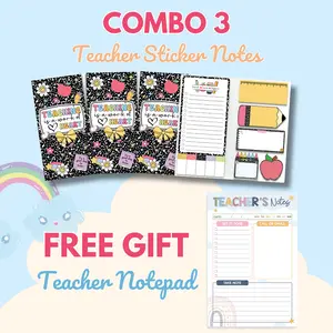 FREE Gift | 3 Teacher Sticky Notes Sets & Get Teacher Notepad, “Teaching Is a Work of Heart”, Teacher Appreciation Gift For Classroom, School & Office, Gifts For New Teachers, Stationery Must-Have Supplies
