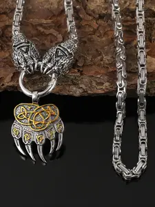 Viking Vintage Rune Bear Claw Pendant Necklace, Exquisite Gothic Mystery Jewelry Gift, Fashionable Stainless Steel Chain, Casual Style, Perfect Gift for All Seasons