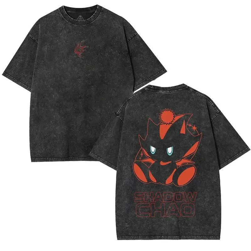 Retro Shadow Chao Graphic Tees Shirt, Video Game Unisex Oversized Heavy Cotton Wash Tee for Fan, Sonic Merch, Shadow The Hedgehog Shirt,