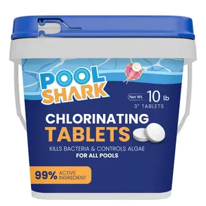 Pool Shark 3-Inch Chlorane Tablets – Slow-Dissolving 90% Active Chlorane Tabs – 10 lb Bucket Pool Chemacals for Swimming Pools, Saltwater, Spas & Hot Tubs