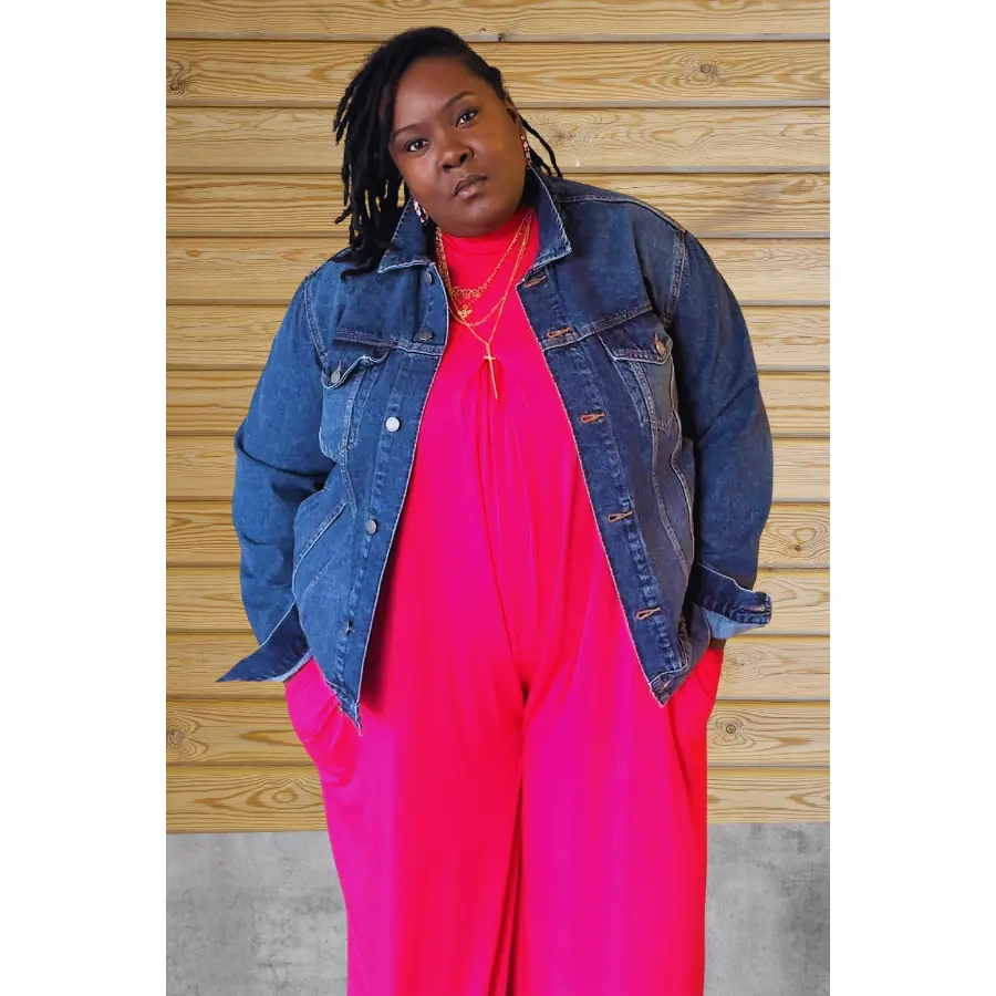 Fuchsia Long Sleeve Wide Leg Jumpsuit