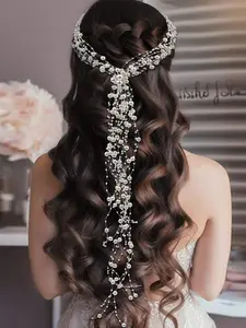 Faux Pearl Decorated Long Tassel Hair Vine, Elegant Bridal Headwear for Wedding Bridal Party Formal Occasions, Fashion Hair Accessories for Women