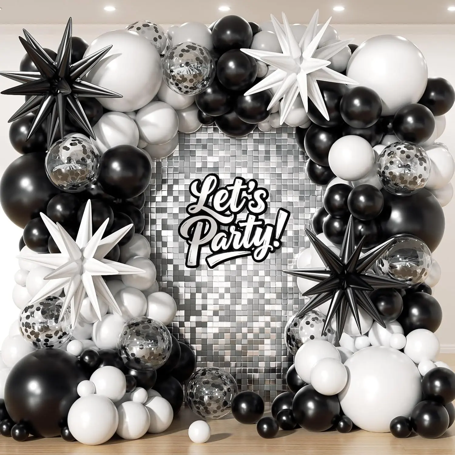 153 count Black and White Balloons Garland Arch Kit with Stars - 22 18 12 10 5 inch Different Size Black White Confetti Balloons for Birthday Anniversary Wedding Graduation Party Decorations