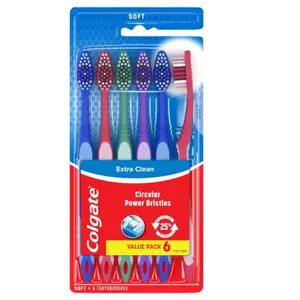 Colgate Extra Clean Toothbrush, Soft Toothbrush for Adults Packaging May Vary, 6 Count