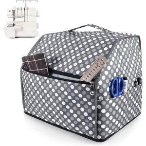 Sewing Machine Cover with Storage Pockets Serger Dust Covers Heavy Duty Waterproof Nylon Case Fits Most Standard Overlock Machines Tool Accessories Grey Dots