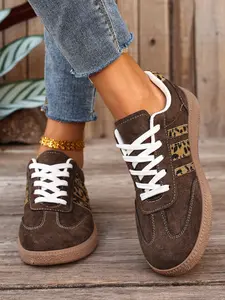Women's Leopard Print Casual Skate Shoes, Comfortable & Lightweight Thick Sole Flat Walking Shoes, All-Season Fashion Sneakers