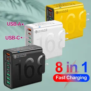 8-Port Fast Charging USB Hub 4 USB-C & 4 USB-A Portable Smart Charger for Phones Tablets & More Quick Charge 3.0 Usb C Adapter Multiport Usb Adapter Kit
