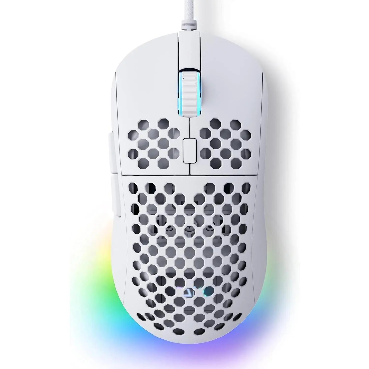 Z-KCS20 Ultralight Honeycomb Wired Gaming Mouse - Matte White, 12800DPI High-Precision Optical Sensor, 6 Programmable Buttons, Color Changing RGB Lights, Drag-Free Paracord Rope, Ergonomic Design, Silky Smooth Operation, Lightweight Build