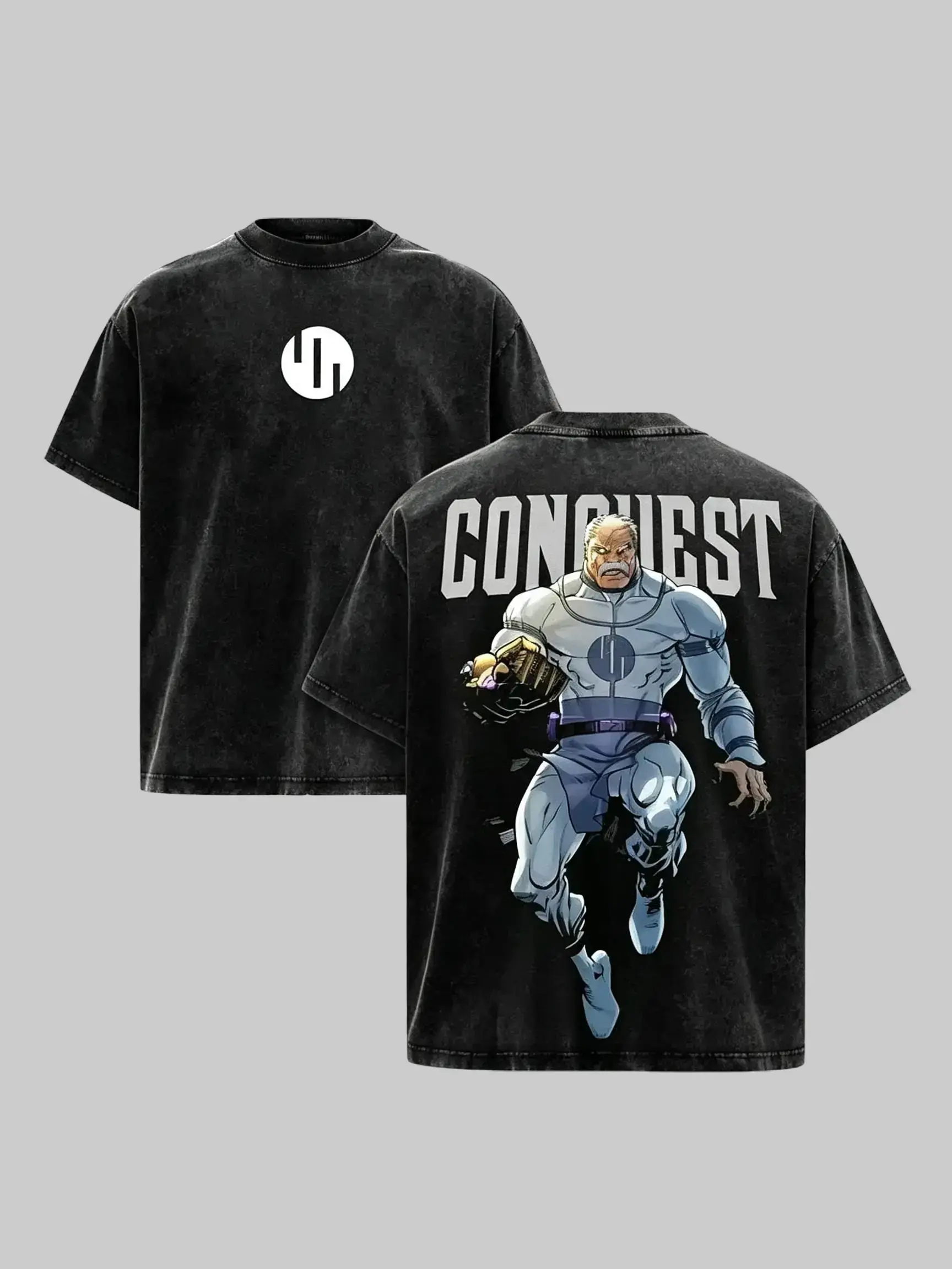 Oversized Graphic T-Shirt in Vintage Washed Heavyweight Cotton, Double-Printed Invincible Anime Streetwear Top for Men & Women, Tshirt, Shortsleeve, Menswear, Casual, Cotton Graphic Tees, Oversized Graphic Tee, Unisex