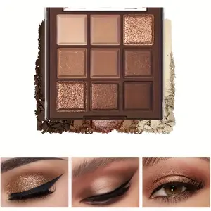 9-ColorChocolate Eyeshadow Palette Matte Shimmer Glitter Finishes Blendable Eye Makeup for Natural toBold Looks BrownTones Compact Size Cosmetic beauty subscription  box bronze  eye  shadow Matte Brown Nude Eyeshadow Palette natasha  denon  a  eye  shadow