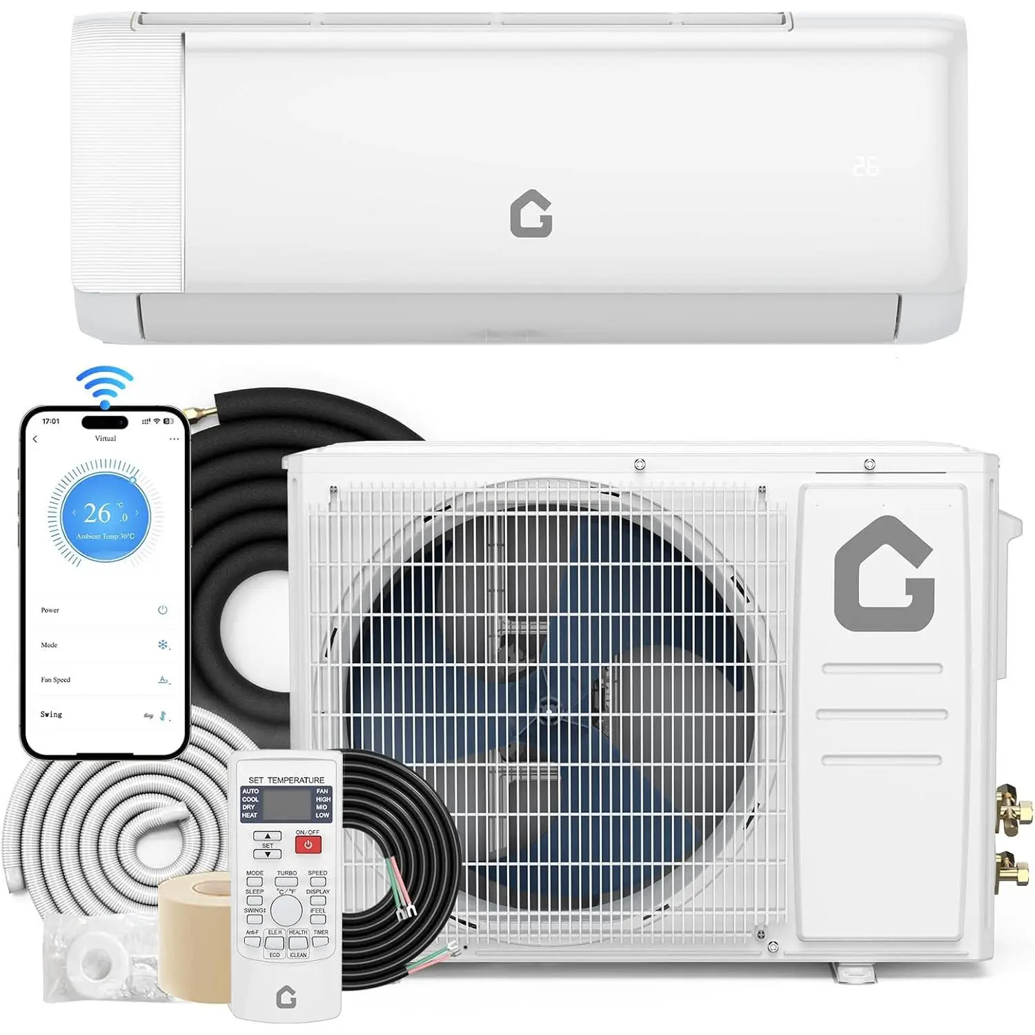 Wall-Mounted Inverter Air Conditioner & Heater, 24000 BTU, 19 SEER2 Energy-Saver, 230V Plug WiFi Smart Alexa-Enabled, Copper-Coated Durable, White for Living Rooms & Bedrooms (Window AC Units Compatible)