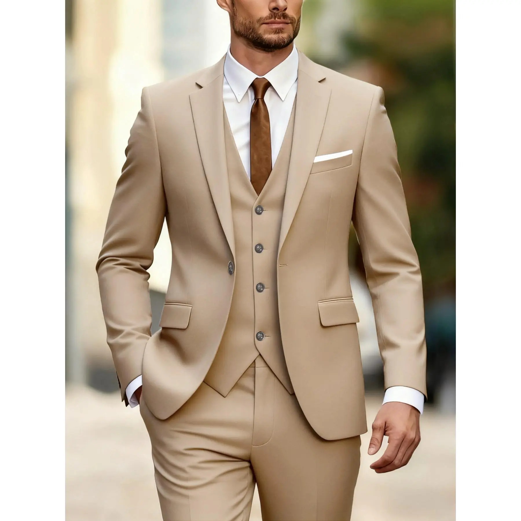 Men'S 3pcs Suit Set, Work Uniform, Holiday Gift, Business, Halloween,  Large Suit, Formal Tie, Suit Pants, Wedding Dress, Vest
