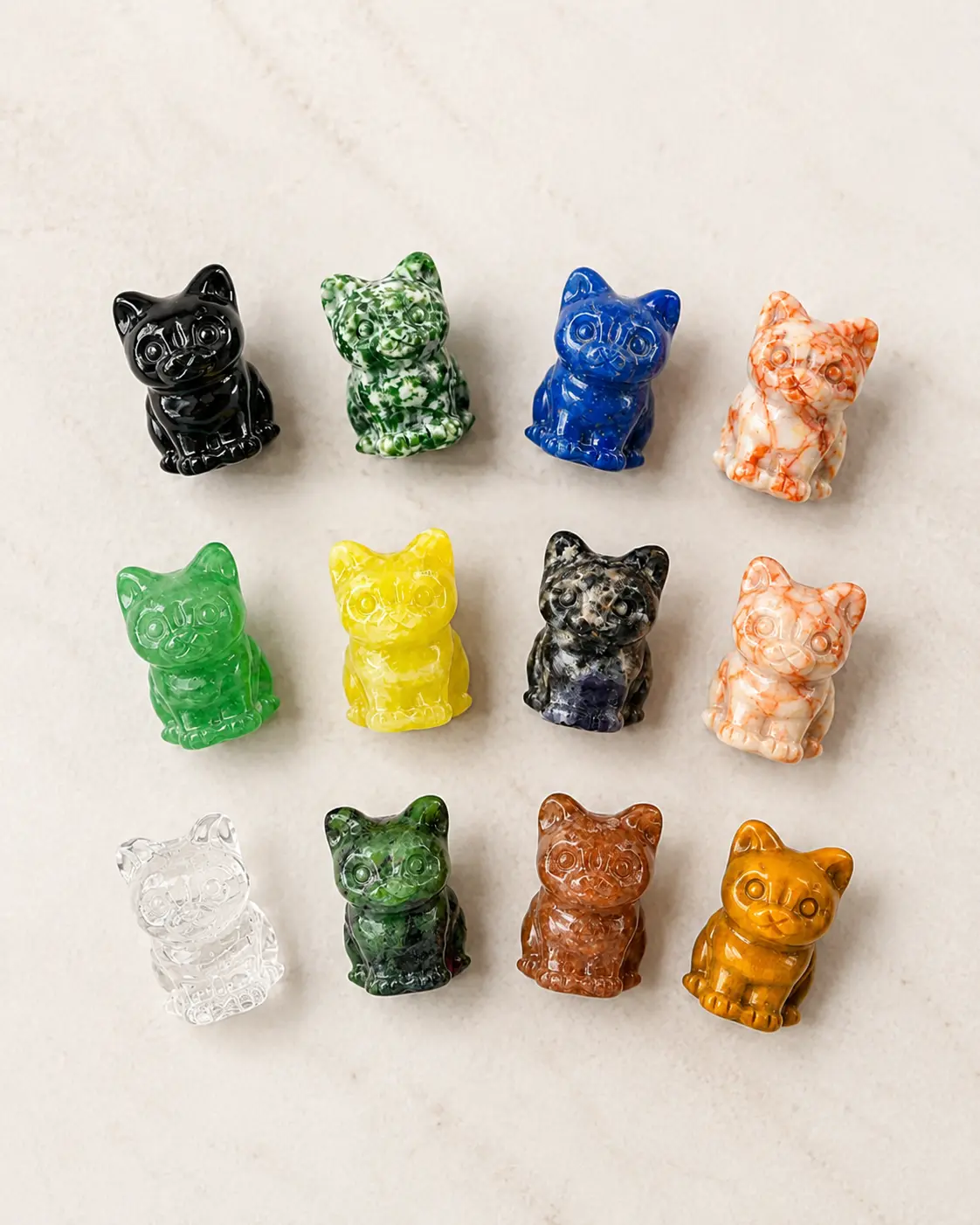 Natural Crystal Cat Carving - 3cm Mini Gemstone Kitten (1 Pc)