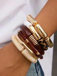 Ladies Bracelet Set Combination Stackable Bracelet Uv Gold Plated Red Resin Stainless Steel 18k Gold Plated Waterproof Anti Allergy Retro Quality Elegant Banquet And Party Jewelry