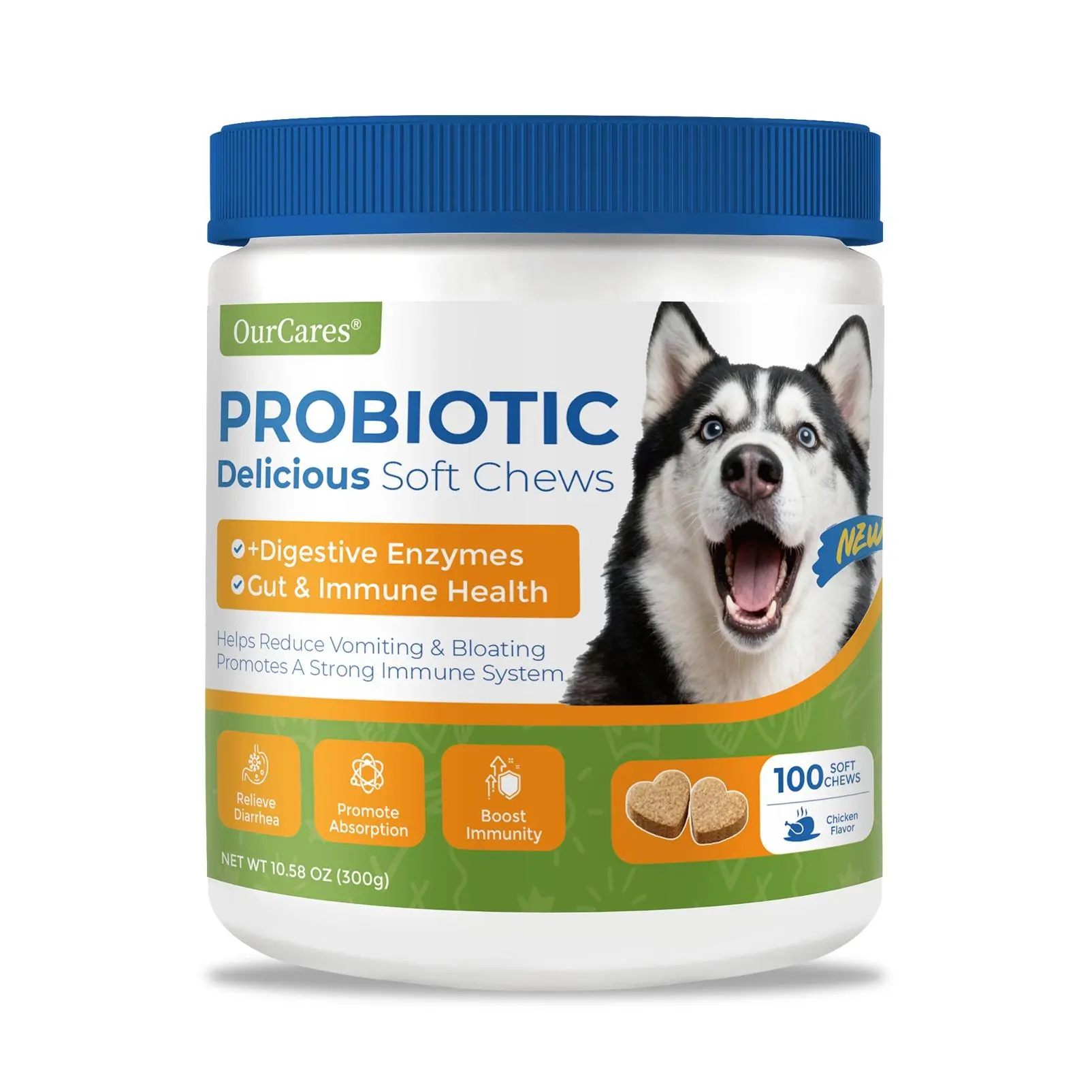 OurCares NEW Advanced Probiotic Soft Chews for Dogs, Chicken Flavor – 100 Count | Dog Probiotics for Digestive Health with 4.8 Billion CFU, Enzyme Blend & Pumpkin, Supports Gut Health & Immunity，GLB