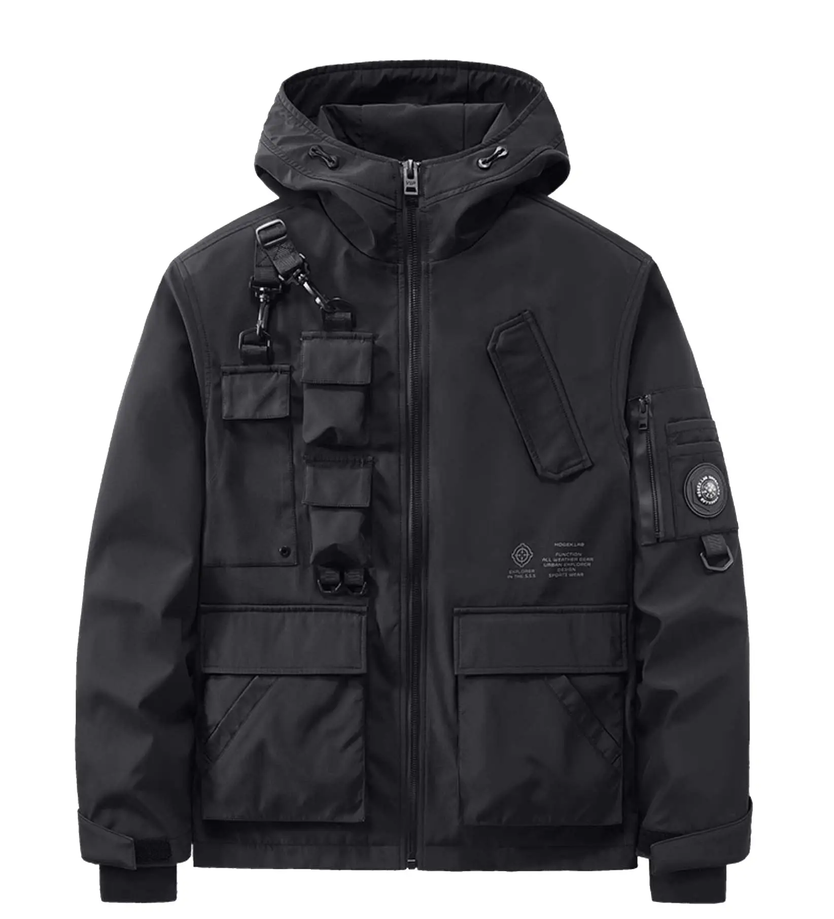 Men's Techwear Tactical Jacket in Breathable Carbon Polyester with Full-Zip Closure and Multiple Pockets, Tops, Menswear, Coats, Zipper, Padded, Sleeve, Utility, Zip-Up Jacket, Quick-Drying Fabric