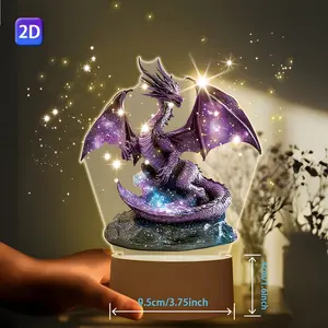 Fantasy Universe Dragon LED Night Light, Aurora Projector Lamp, Boho Acrylic & Plastic, USB/aa Battery Powered, Multi-Color Changing Atmosphere Lamp