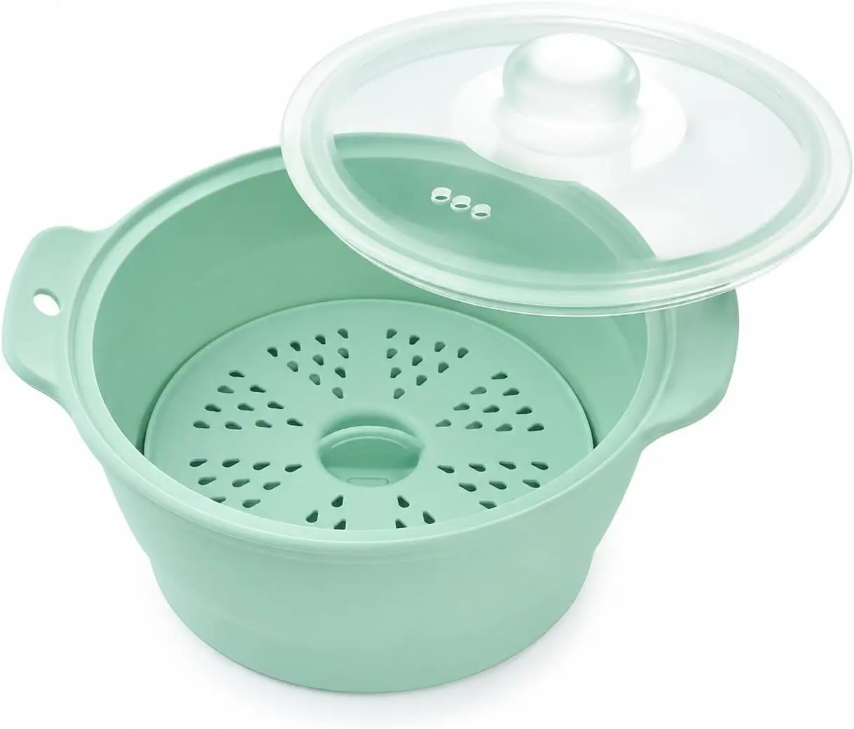 Collapsible Silicone Microwave Vegetable Steamer with Removable Steam Rack, Silicone Steamer for Cooking Fresh & Frozen Vegetables Dumplings Buns Prep Meal, Dishwasher Safe