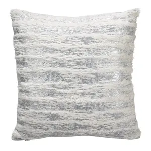 SARO 2323P.S15S 15 in. Faux Fur with Brushed Metallic Foil Print Down Filled Throw Pillow - Silver