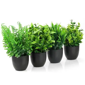 Set of 4 Artificial Plastic Plants, Pot Decorative Fake Indoor Plants for Bedroom Office Home Living Room Balcony Bathroom Decoration