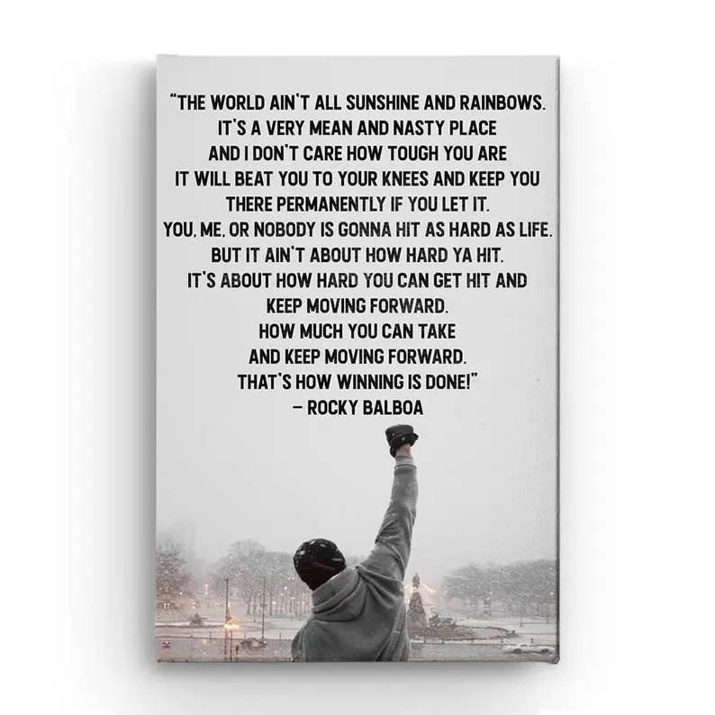 Motivational Quote Rocky Balboa poster , Keep Moving Forward Sylvester Stallone Print Wall Décor Art UNFRAMED