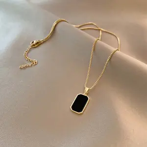 Fashion Square Necklace for Women Korean Black Geometric Pendant Necklace Collar Neck Gold Color Chain Charm Jewelry Party Gift
