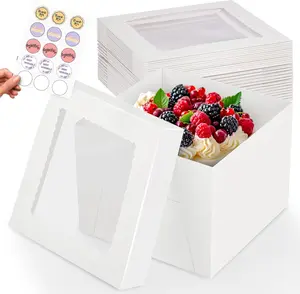 15 count Cake Boxes, 10x10x8 Inches Tall Cake Box with Window, Large White Bakery Boxes, Baking Boxes, Square Cardboard Cake Box for Multi-Layer Cakes, Cake Decorating Supplies, Valentines Day