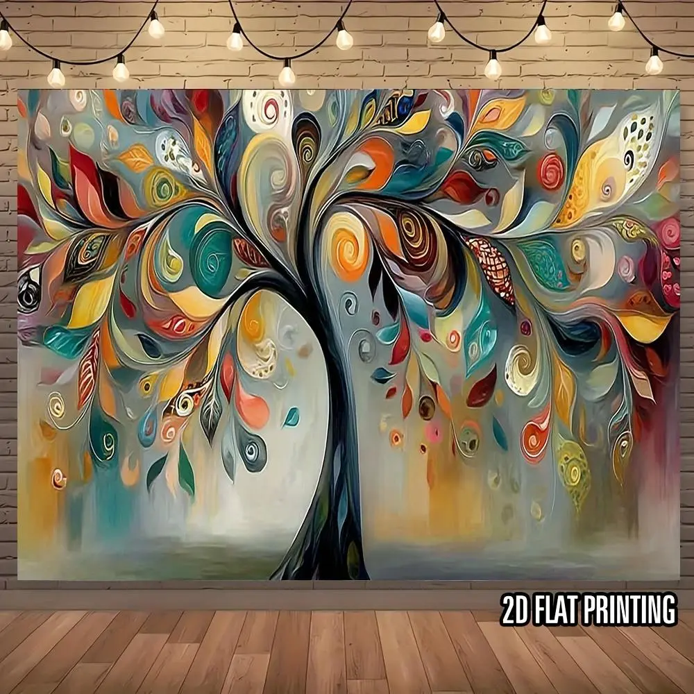 1PC 2D Flat Abstract Tree of Life Polyester Backdrop Banner - Reusable Event Decor for Photography, Birthday Parties - Universal Scene Setting Cloth, Creative Home Wall Decoration Prop, One-Piece